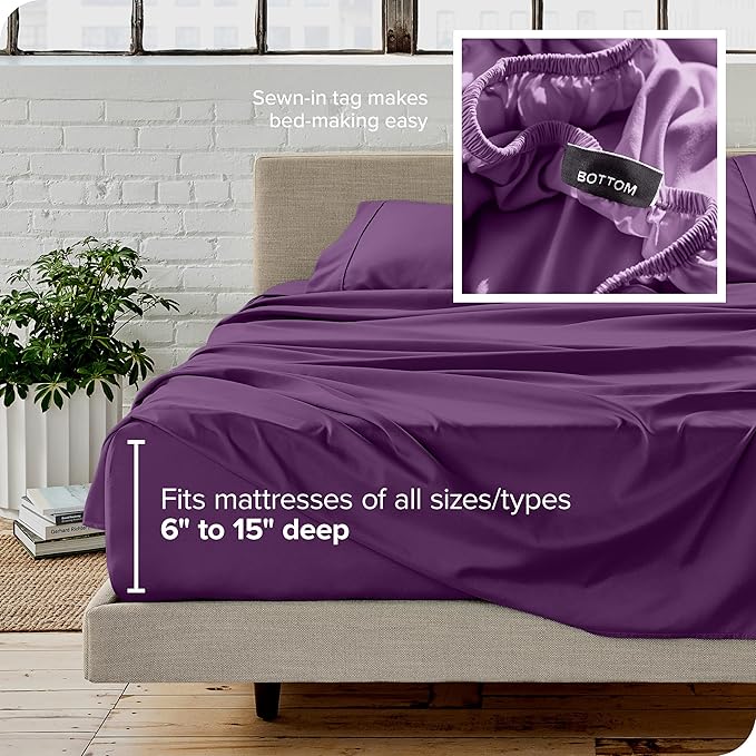 Bare Home Queen Sheet Set - 1800 Ultra-Soft Microfiber Queen Bed Sheets - Double Brushed - Deep Pockets - Easy Fit - 4 Piece Set - Bedding Sheets & Pillowcases (Queen, Plum)