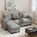JAMFLY Convertible Sectional Couches for Living Room, L-Shaped Couch 3 Seat Sectional Sofa Set with Corduroy Fabric and Movable Ottoman Small Couch for Apartments, Office(Light Grey)