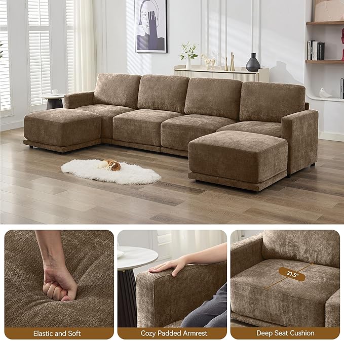 77.4" Chenille Modular Loveseat Oversized Upholstered 2 Seater Sectional Sofa with Thickened Cushions, Easy Assembly, Modern Comfy Love Seat Couch for Living Room, Brown