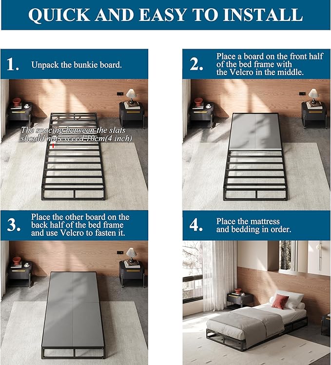 RLDVAY Bunkie Board Twin, Non-Slat Spacing Design, Low Profile Bed Board - Support Under Mattress, Light/Breathable/Noise Minimizing Bunkie Boards 8MM Thick, Under Bed Support