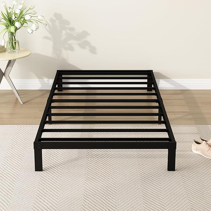 DiaOutro 7 Inch Twin Bed Frames Heavy Duty Low Profile Metal Platform No Box Spring Needed Mattress Foundation, Easy to Assembly, Noise Free, Black