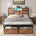 Homkdom Full Size Bed Frame with 8 Fabric Storage Drawers, LED Lights & Charging Station, Metal Platform Bed Frame with Headboard Storage,No-Noise,Easy Assembly,Modern Brown