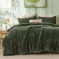 Bedsure King Comforter - GentleSoft™ 3 Pieces Double-Side Fleece Fluffy Olive Green Comforter Set, Cozy Striped Room Decor Aesthetic, Luxury King Size Bedding with 2 Pillowcases, 104x90 Inches