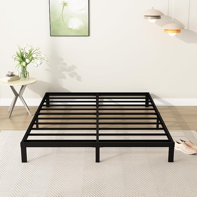DiaOutro 7 Inch King Bed Frame Heavy Duty Low Profile Metal Platform No Box Spring Needed Mattress Foundation, Easy to Assembly, Noise Free, Black