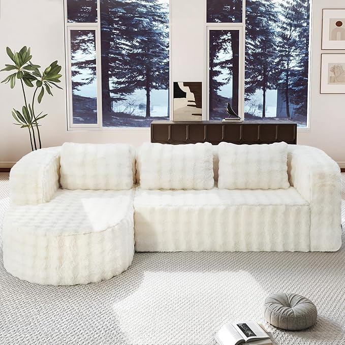 Hobestluk 96" Cloud Sectional Couch Modern Boneless Couch 3 Seater with Oversized Chaise L Shaped Modular Sofa Couches for Living Room Apartment No Assembly Required (Bubble White,Left Facing Chaise)