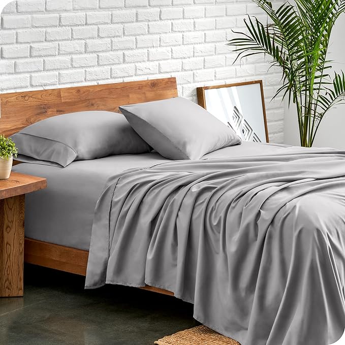 Bare Home Split King Sheet Set - 1800 Ultra-Soft Microfiber Bed Sheets - Double Brushed - Deep Pockets - Easy Fit - 5 Piece Set - Bedding Sheets & Pillowcases (Split King, Light Grey)