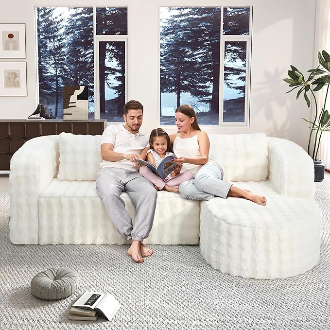 Hobestluk 96" Cloud Sectional Couch Modern Boneless Couch 3 Seater with Oversized Chaise L Shaped Modular Sofa Couches for Living Room Apartment No Assembly Required (Bubble White,Right Facing Chaise)