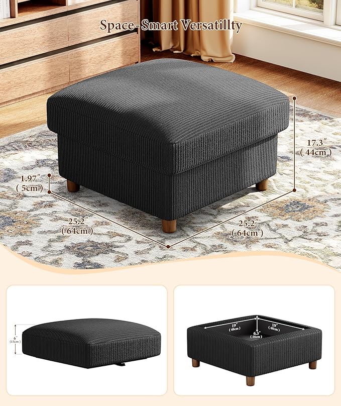 Kidirect 70in U Shaped Couch, Modular Sofa No Tool Assembly, Comfy Sectional Couches for Living Room 21in Deeper Seats, Corduroy Sofas for Living Room with 2 Pillows, Loveseat Sofa Set, Black Couch | Comfy Corduroy, Oversized 70in Couch, 700LB Tough, T...