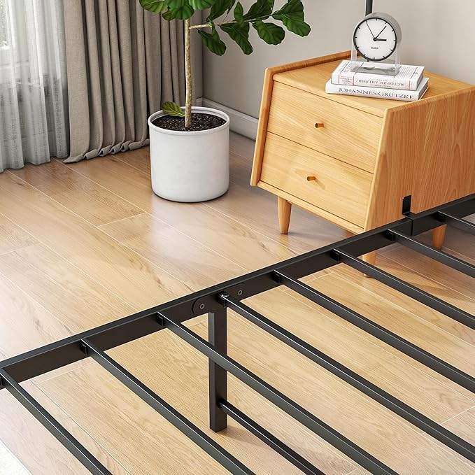 BOFENG Twin Bed Frame with Wood Storage Headboard/USB Charging Station,Heavy Duty Metal Single Platform Bed Frames No Box Spring Needed,Heavy Duty Metal Slats,Noise Free,Greige