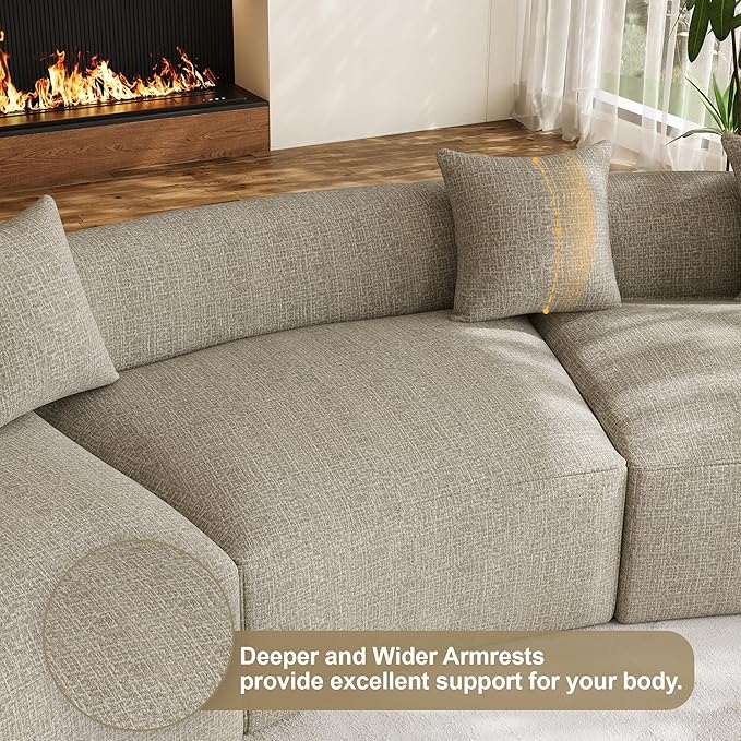 134" Curved Modular Sectional Sofa for Living Room, Modern Chenille Oversized Cloud Couch, Plush Luxury 6-Seater Extra Deep Seat Boucle Boneless Sofa, No Assembly Required, Light Brown