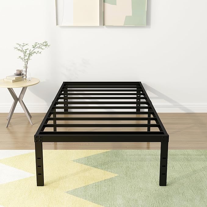 DiaOutro 18 Inch Narrow Twin Bed Frames Heavy Duty No Box Spring Needed Metal Platform with Maximum Storage, Easy Assembly, Noise Free, Black