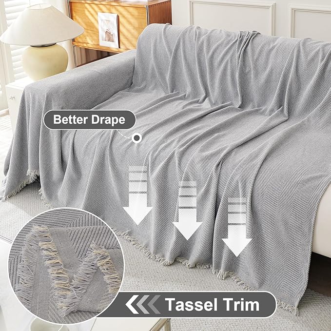 OstepDecor Sectional Couch Covers 2 Pieces, L Shaped Couch Cover Blanket, Sectional Sofa Cover Washable, Chaise Lounge Sofa Slipcovers Pet Furniture Protector for Dogs (71"x118"+91"x134", Light Grey)