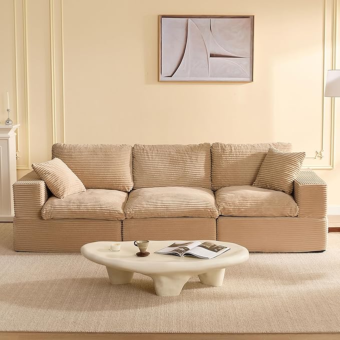 106.3” Sectional Couches for Living Room, Set of Cloud Couch, Modular Sectional Sofa, Convertible Sofas Bed, Deep Seat Sofa, Corduroy,Camel