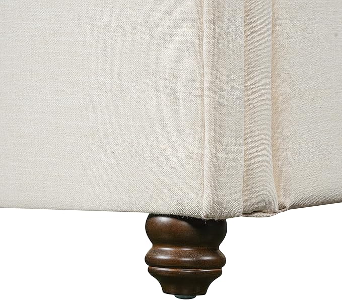 Christopher Knight Home Chenzi Linen Upholstered Queen Bed Frame with Headboard and Footboard, Wooden Platform Queen Size Bed Frame and Double-Layer Oval Legs, No Box Spring Needed, Beige