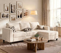 73" Sectional Sofa Couch for Living Room, Beige Convertible L Shaped Sofa with Reversible Ottoman, 8" Extra Thick High-Density Cushions, Modern Linen Fabric 3 Seater Sofa for Small Space