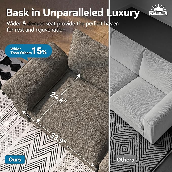U Shaped Modular Cloud Couch, 123.6'' Comfy Chenille Sectional Sofa with Wider Armrest and Ottoman, Upholstered 5-Seat Modern Deep Seat for Bedroom Living Room, Smoky Grey