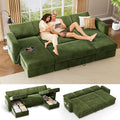 Vipbear 106" Sectional Sleeper Sofa with Pull Out Bed, U Shaped Couch Sleeper Sofa Bed, Pull Out Couch with Reclining Backrest, Double Storage Chaise, USB Ports, Tool-Free Assembly, Chenille Green