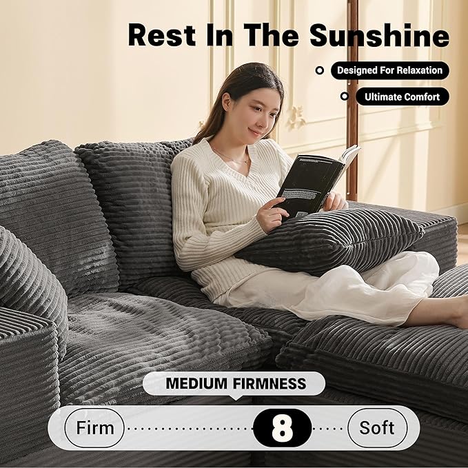 74.8” Set of Cloud Couch, Modular Loveseat Sofa, Convertible Sofas Bed, Deep Seat Sofa, Cozy Sofa for Living Room, Office and Bedroom, L Shaped Cozy Sofa Furniture Set, Corduroy, Gray