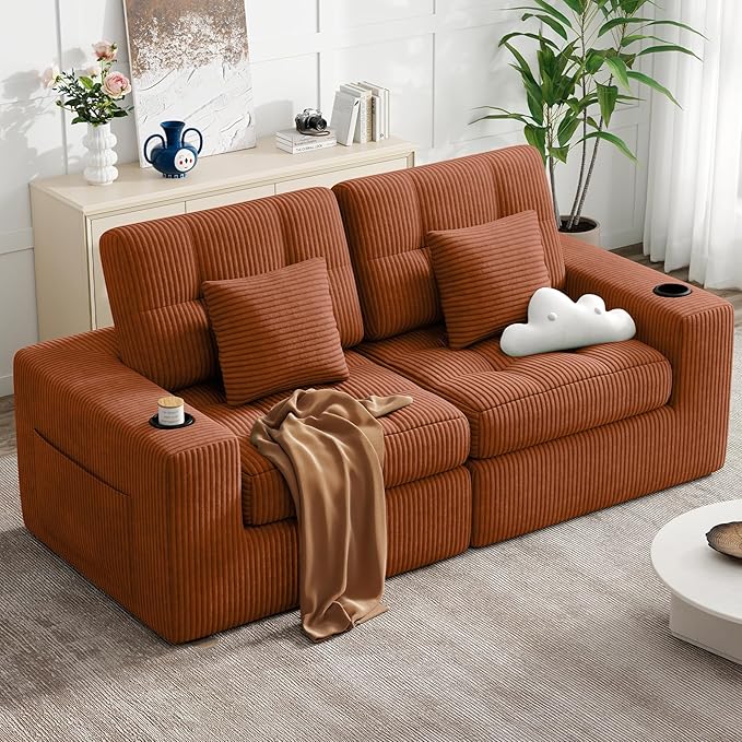 80" Boneless Loveseat Sofa in a Box,No Assembly Required Comfy Deep Seat Cloud Couch,Modern Small Couches for Living Room, Bedroom,Apartment,Caramel 1 PCS
