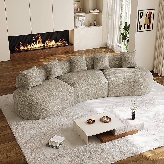 134" Curved Modular Sectional Sofa for Living Room, Modern Chenille Oversized Cloud Couch, Plush Luxury 6-Seater Extra Deep Seat Boucle Boneless Sofa, No Assembly Required, Light Brown