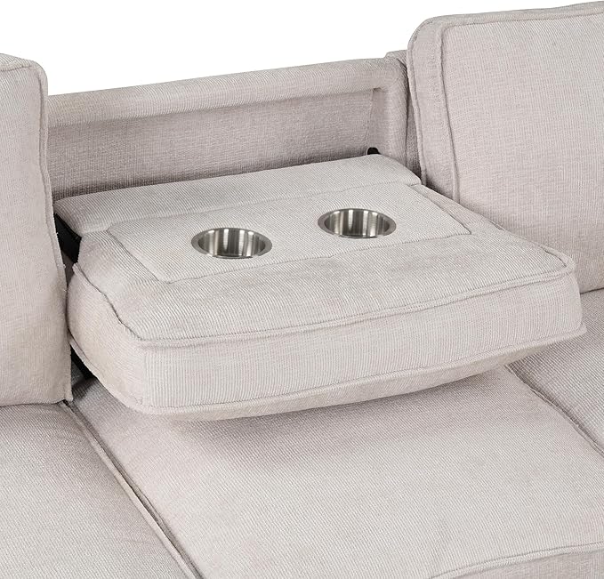 LUMISOL 89" Convertible Sleeper Sofa Bed, Modern L-Shaped Sectional Couch Bed with Convertible Chaise, Chenille Pull Out Sofa with Cup Holders & Charging Station for Living Room, Beige