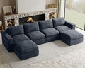 Cloud Sectional Couches for Living Room Plush Corduroy U Shaped Boneless Modular Sectional Sofa with Deep Seat. Grey Couch.