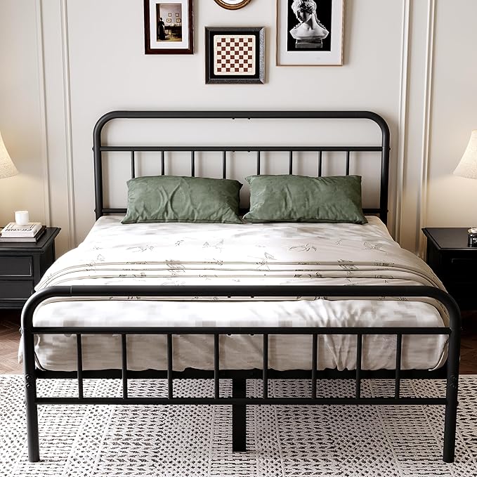 14Inch Metal Bed Frame,Full Size Bed Frame with Storage Space,Heavy Duty Sturdy Mattress Foundation,Easy Assembly,No Box Spring Needed,Full