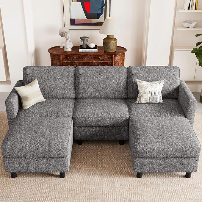 Belffin 84.3" 5 Seats U Shaped Couch Modular Sectional Sofa Washable Sectional Couches for Living Room Comfy Couches with Storage Seat Couch Sofas with Chaise,Grey
