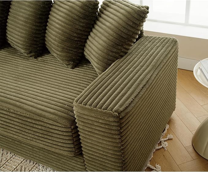 111 Inch Cloud Sectional Couches for Living Room | L-Shaped Sectional Couch with 8 Pillows | Corduroy Couch with Deep Seat | Solid Wood Frame Sofa Green (Left Facing Chaise)