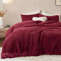 Bedsure Comforter Set Queen Size - GentleSoft™ 3 Pieces Double-Side Fleece Fluffy Dark Red Comforter Set, Cozy Striped Room Decor Aesthetic, Luxury Bedding Queen Size, 2 Pillowcases, 90x90 Inches
