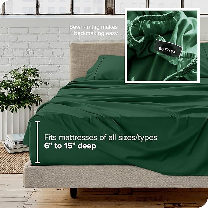 Bare Home California King Sheet Set - 1800 Ultra-Soft Microfiber Cal King Bed Sheets - Double Brushed - Deep Pockets - Easy Fit - 4 Piece Set - Bed Sheets (California King, Forest Green)