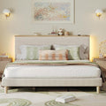 Bestier King Bed Frame with Adjustable Headboard & LED Lighting, Corduroy Upholstered Platform Bed Frame with Storage Shelf, Solid Wood Slats, No Box Spring Needed, Never Squeak, Easy Assembly, Beige