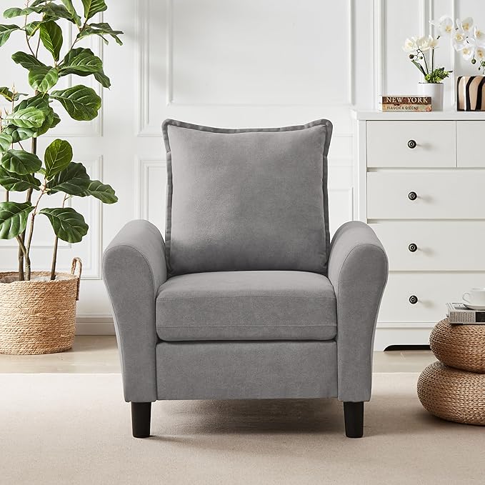 Accent Chair for Living Room, 35" Reading Chairs for Bedroom Arm Chair Modern Single Sofa Comfy Chair for Apartment, Waiting Room and Office (Light Grey, Chair)
