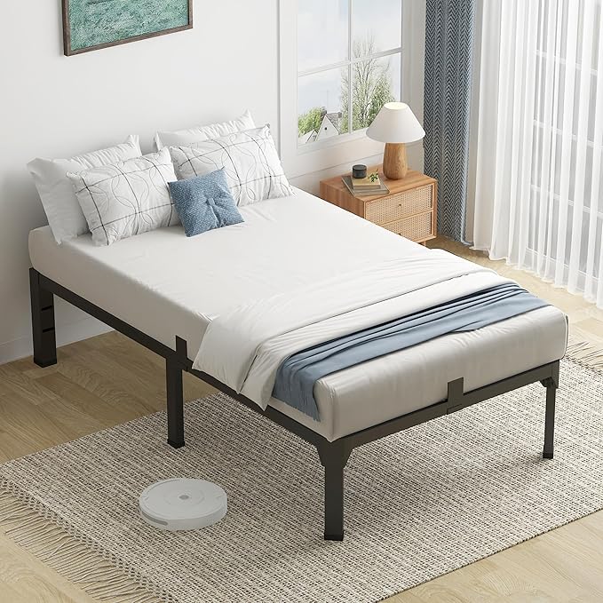 Superay Twin Bed Frame with Mattress Slide Stopper, 18 Inch Metal Platform Bed Frame, Heavy Duty Tall Bed Frame No Box Spring Needed with Large Storage Space, Easy Assembly, Noise Free