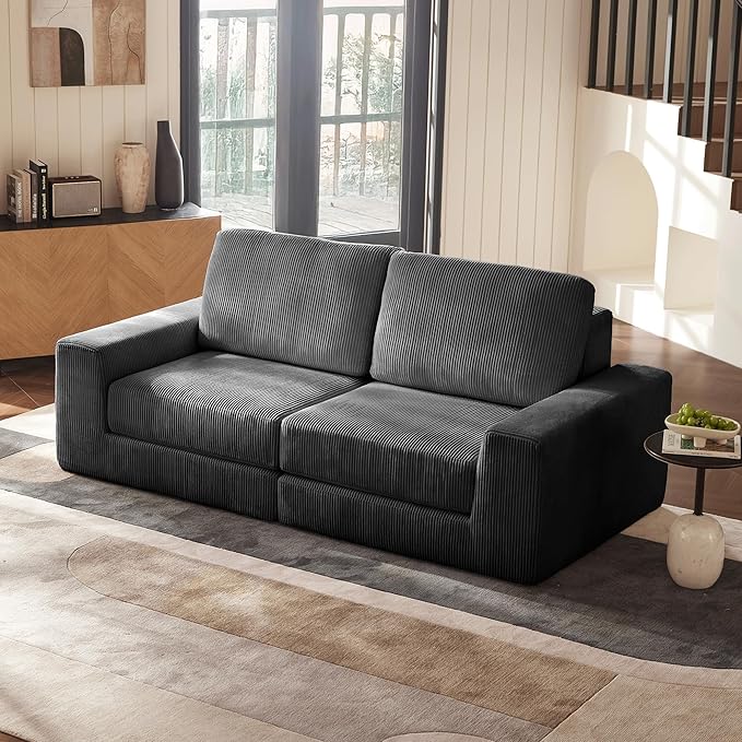 Modular Sectional Sofa, 80.31" Modern Cloud Couch Sectional Sofa with L-Shaped Chaise Comfy Corduroy Fluffy Couch with Deep Seat Boneless couches for Living Room Bedroom