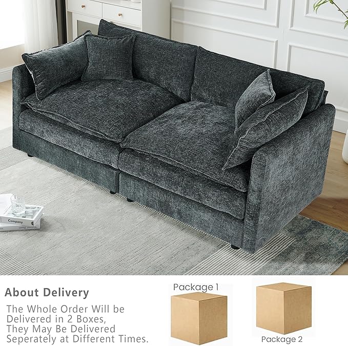 Setawix Chenille Loveseat Sofa Couch with Deep Seat,Large 2 Seater Cloud Couches for Living Room,77.16" Roomy Cloud Sofas,Modular Sectional 2 Seat Sofa with Pillows for Bedroom. (Grey, 2 Seater)