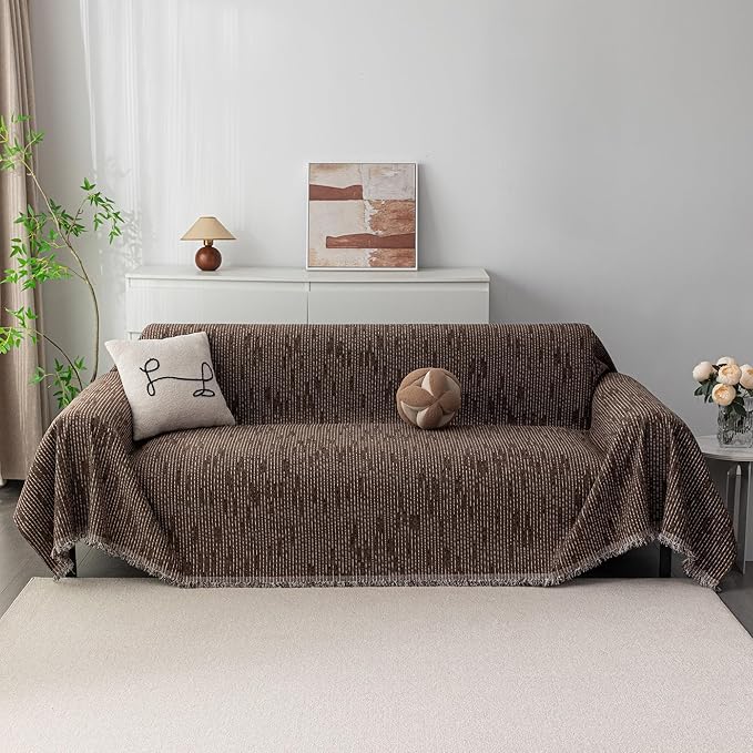 MYSKY HOME Couch Covers for 3 Cushion Couch Sofa, Sectional Couch Cover L Shape Chenille Couch Cushion Covers for Pets, Furniture Protector Cover for Dogs, Kids, 91"X150", Deep Chocolate