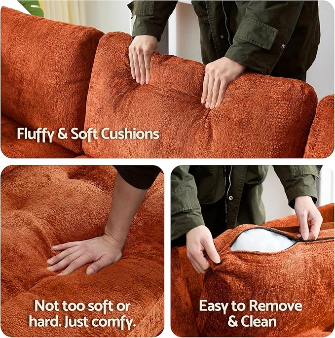 Luxe Oversized Modular Sectional Sofa Set，Modern Chenille Comfy Sectional Cloud Couch for Living Room (6-Seater + 1*Ottoman, Orange)