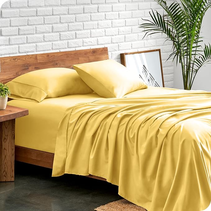 Bare Home King Sheet Set - 1800 Ultra-Soft Microfiber King Bed Sheets - Double Brushed - Deep Pockets - Easy Fit - 4 Piece Set - Bedding Sheets & Pillowcases (King, Lemon Drop)