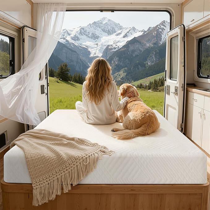 MLILY RV King Mattress in a Box, 10 inch Mattresses for RVs, Campers & Trailers, Green Tea Memory Foam Mattress for Cool Sleep & Pressure Relief, Medium, 72" x 80"
