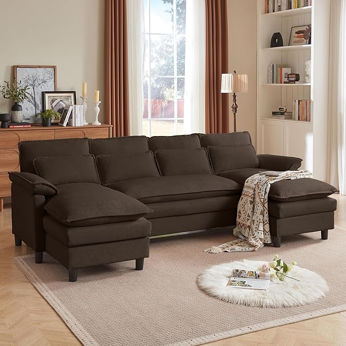 105" Convertible Sectional Sofa, U Shaped Comfy Cloud Couch with Double Chaise and Padded Armrests, Modern Upholstered 4 Seater Sofa for Living Room, Apartment, Office, Coffee