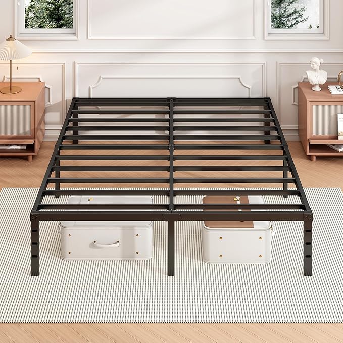 Hafenpo 12 Inch King Bed Frame -Sturdy Metal Platform King Size, No Box Spring Needed, Heavy Duty, Easy Assembly, Strong Bearing Capacity, Under Bed Storage, Black