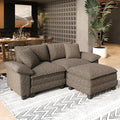 Sectional Loveseat with Ottoman, 87.5'' Oversized Chenille Love Seat Modular Sofa Couch with Pillow, 3-Seat Modern L Shaped Cloud Deep Seat for Bedroom Small Space, Smoky Grey