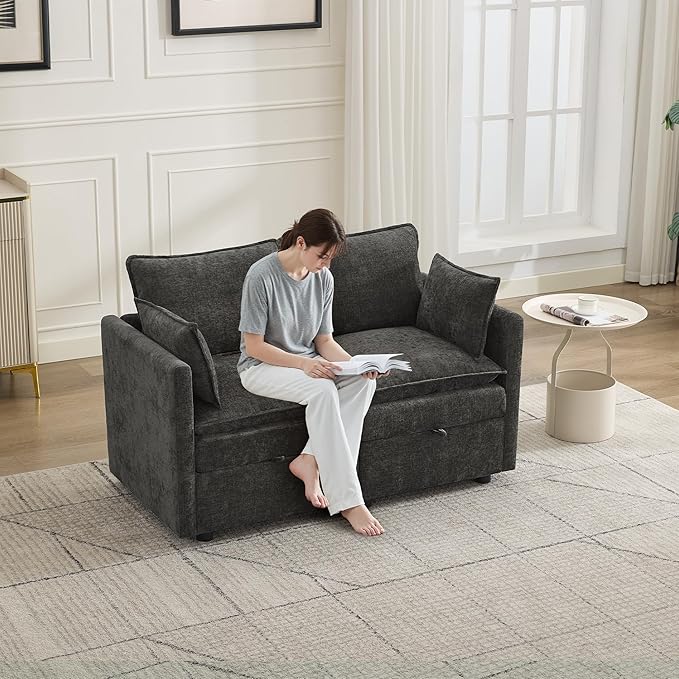 55" Cloud Modular Loveseat Sofa with Storage, Modern Upholstered Sofa Couch Small Love Seat，2 Seater Chenille Comfy Sectional Sofa with Armrests for Living Room, Small Space, Dark Grey | Loveseat Sofa, Upholstered Couch, Small LoveSeat, Sectional Sofa,...