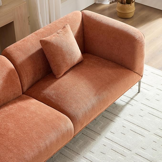 MEETAKING 82.68" Modern Sofa, 3-Seater Deep Seats Tuxedo Couch, Boucle Sofas with 2 Pillows, Minimalist Couches Straight with Metal Legs, High Armrests for Living Room,Bedroom,Home Office(Orange)