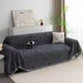 MYSKY HOME Boho Couch Cover Navy Sofa Covers with Tassel Farmhouse Sofa Slipcover Simple Couch Protector for Dogs Chenille Sectional Couch Covers L Shaped Couch Cushion Covers, 71"x 134"