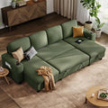 LINSY HOME Pull Out Sofa Bed Sectional Sleeper Sofa with Storage, Plush Corduroy Pullout Modular Sectional Couches for Living Room, U Shaped Convertible Couch Bed for Apartment (Green)