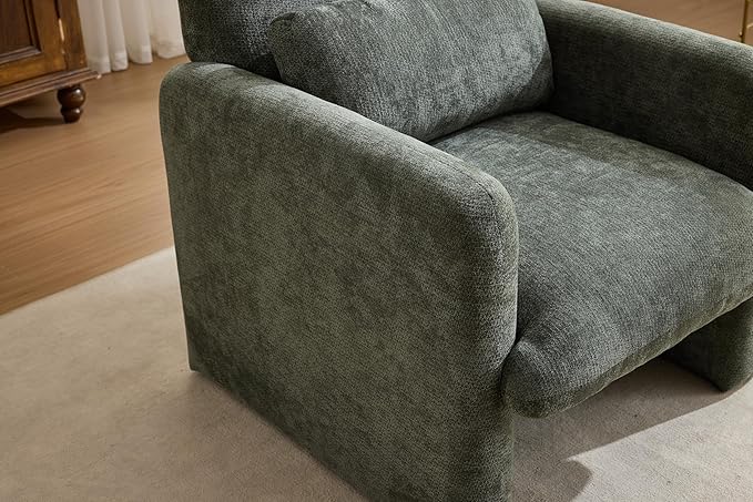 GDFStudio 30" Modern Accent Chair, Upgrade Leisure Boucle Upholstered Armchair with Straight Arms and Waist Pillow, Comfy Single Sofa Chair for Living Room Bedroom Office Apartment, Antique Green