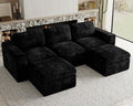 Cloud Modular Sectional Sofa with Ottoman Boneless Sectional Couches for Living Room Plush Corduroy Fabric 3-Seater U Shaped Couch. Black Sofa.