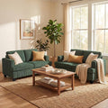 YOUDENOVA 2 Piece Set Comfy Sofa Couch, Loveseat Sofa * 2 with Deep Seats, Modern Sleeper Couch for Living Room, Green Corduroy